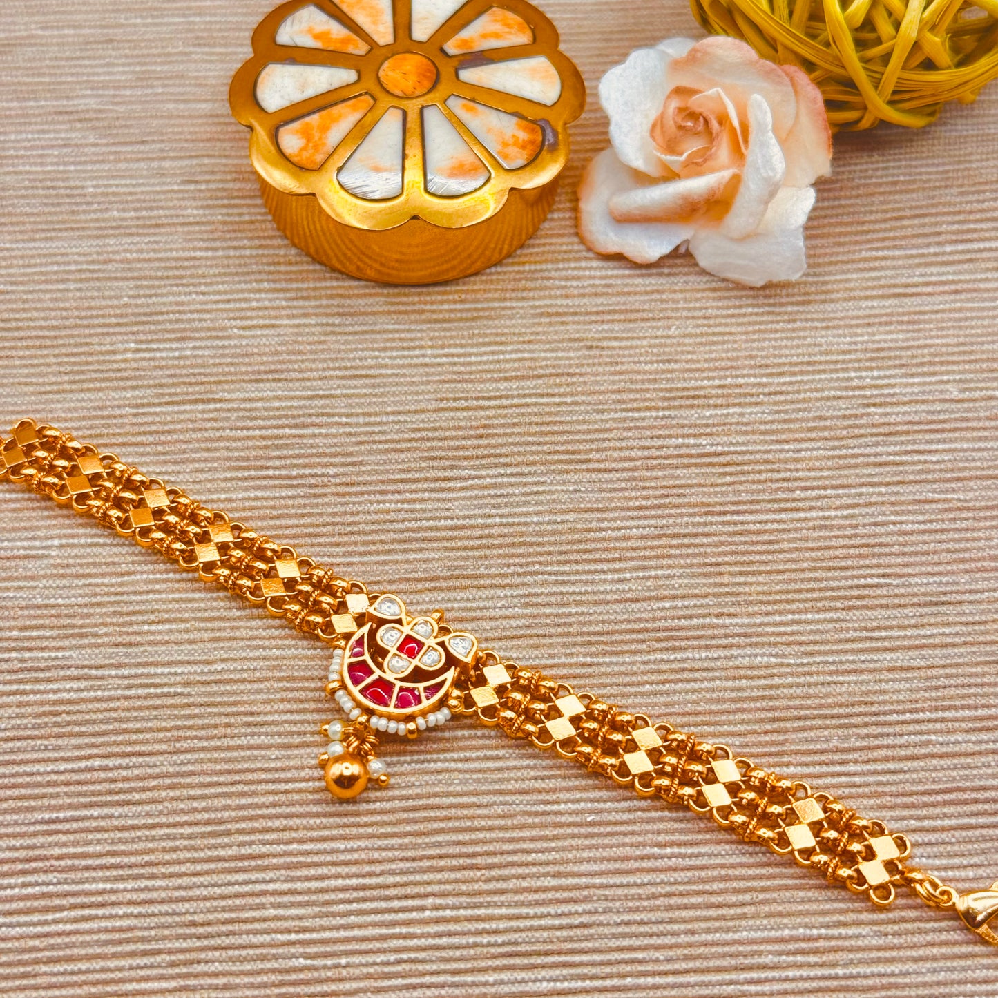 Red and White Chand kundan bracelet