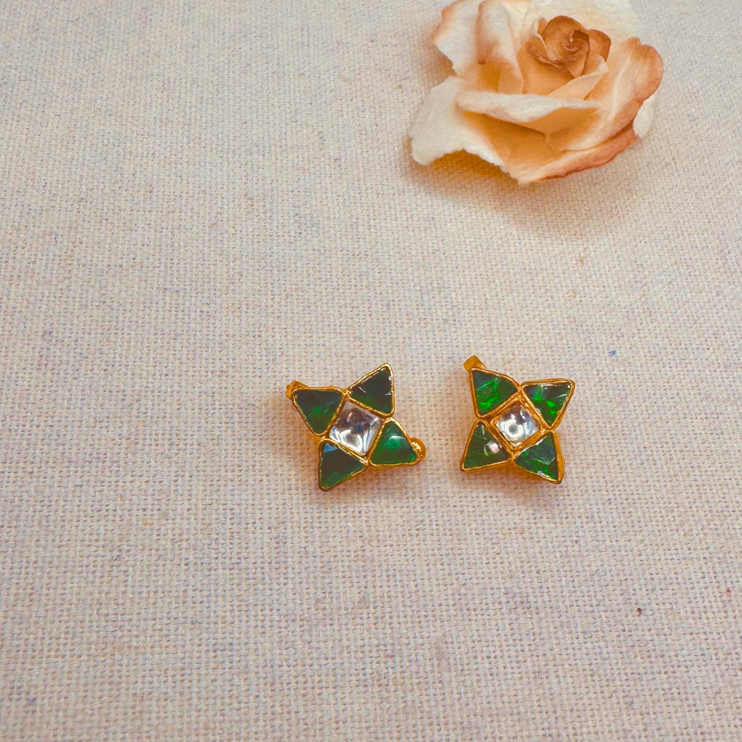 Green & White kundan Star Ear Cuffs