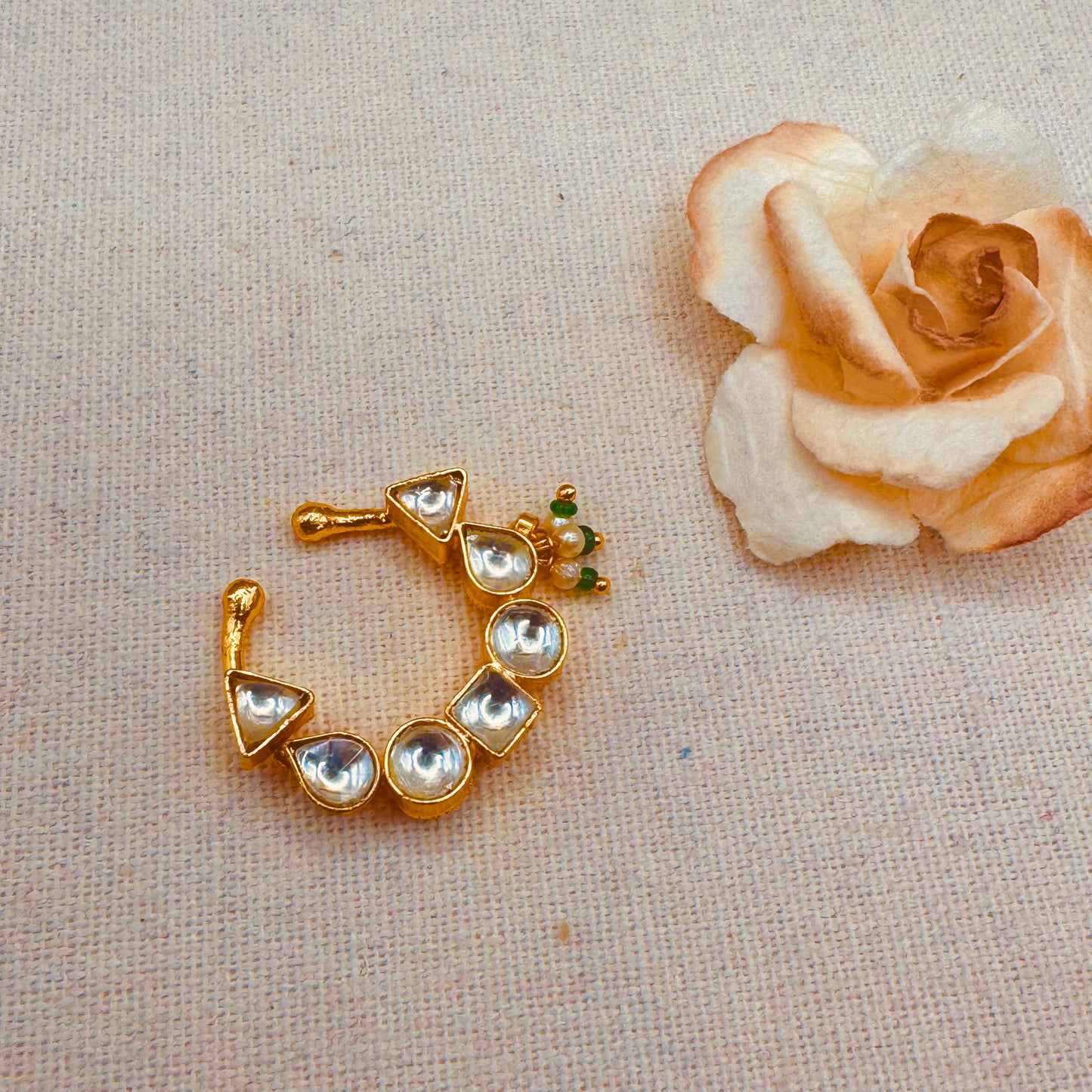 White Kundan Nose Ring