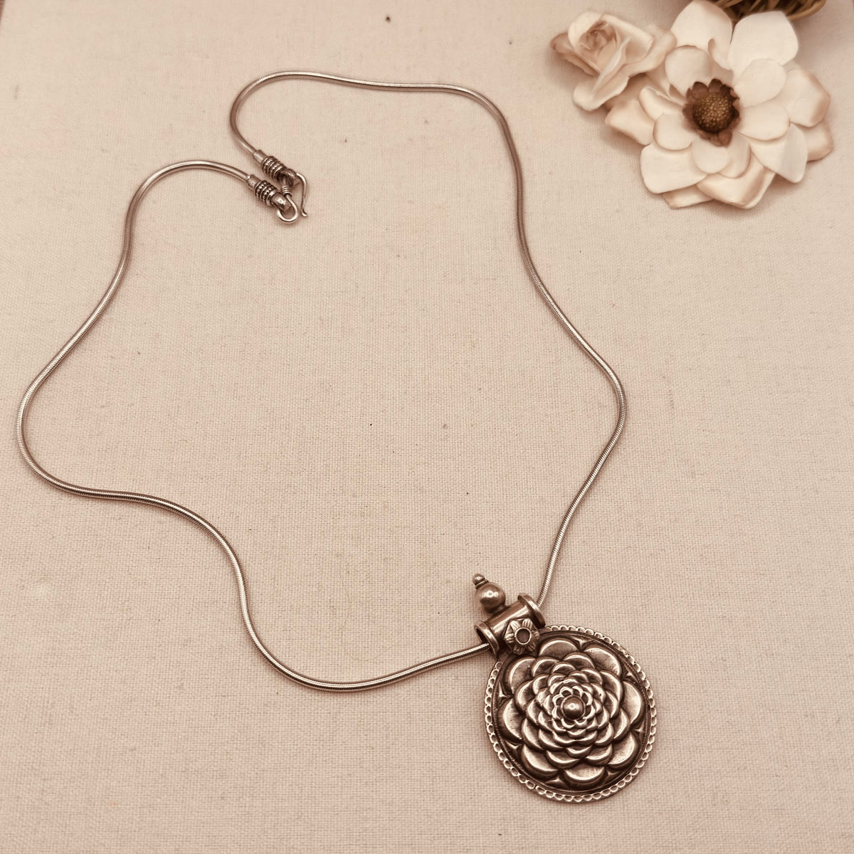 Oxidized flower pendant necklace