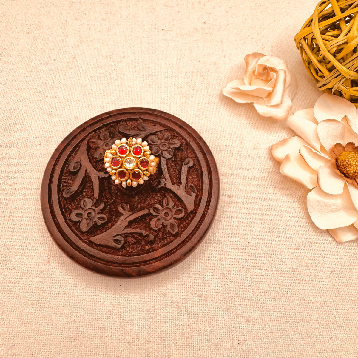 Multi kundan flower ring