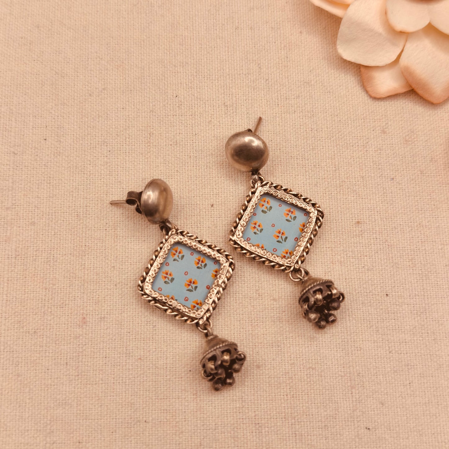 Pichwai painted blue earrings