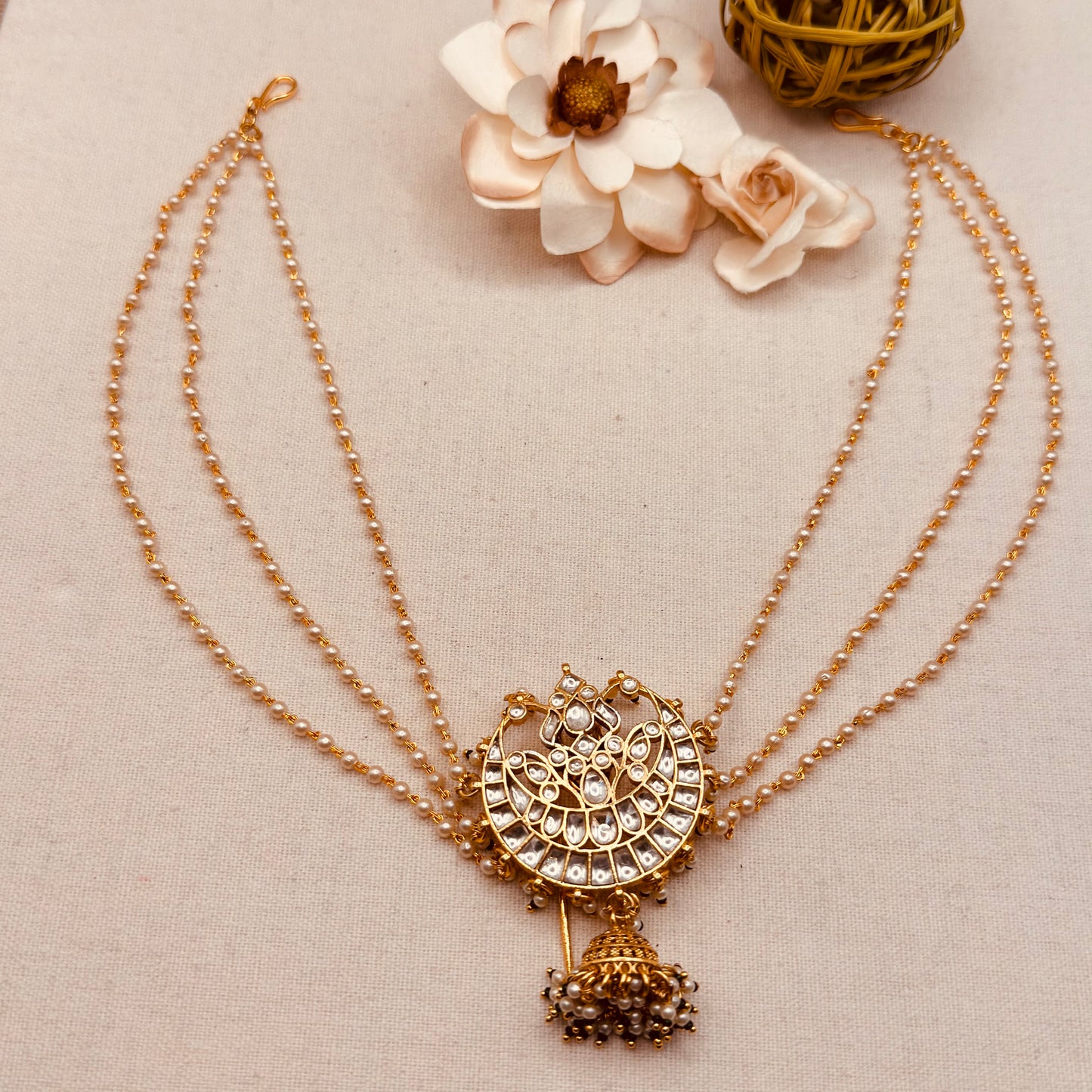 White kundan hair bun accessory