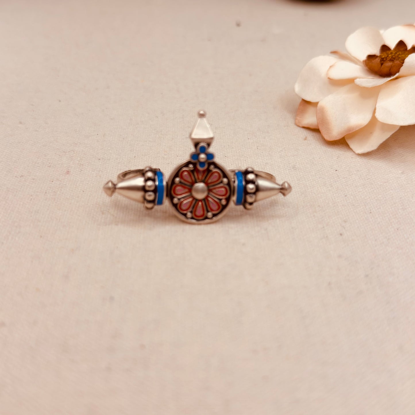 Multi Enamel Chandrika Coin Flower Ring