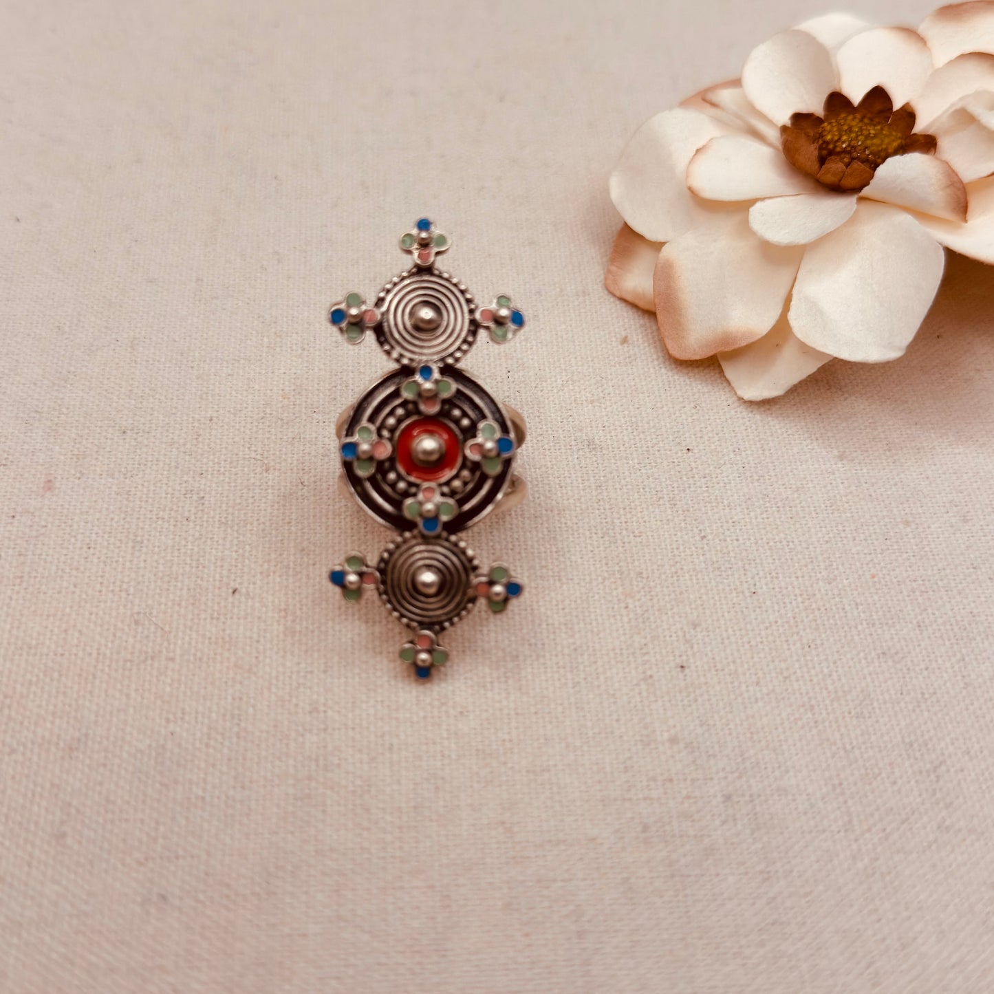 Multi Enamel Chandrika Floral Coin Ring
