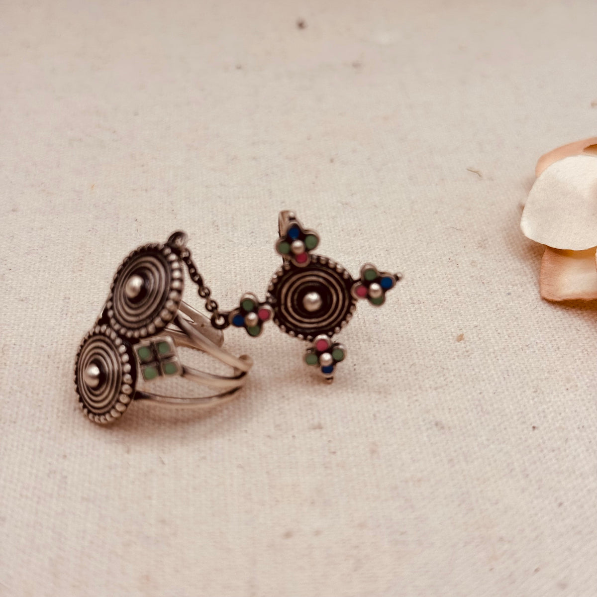 Multi Enamel Chandrika Coin Knuckle ring