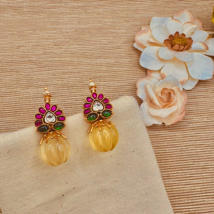 Pink ruby top with Watermelon Citrine drop