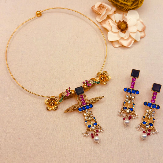Multi Kundan Hasli set