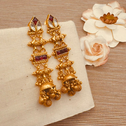 Red and White kundan pin dool earrings