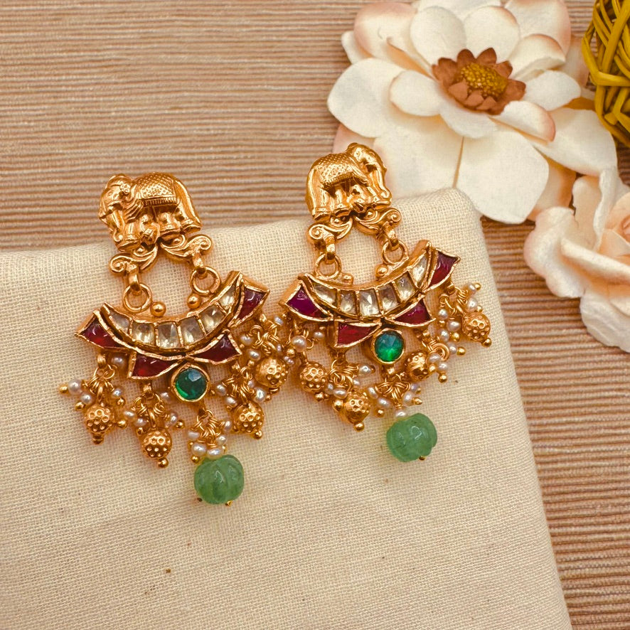 Elephant top multi kundan earrings