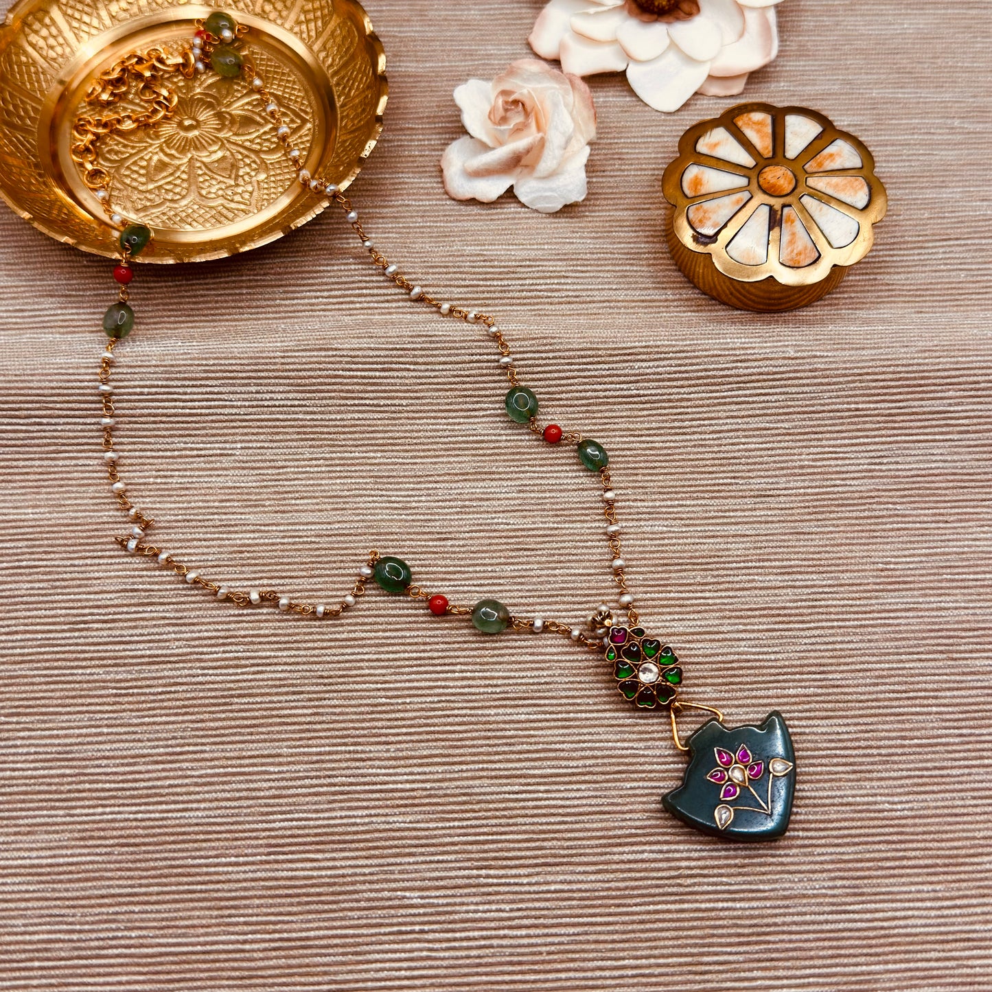 Pearl, Ruby, and Emerald Necklace