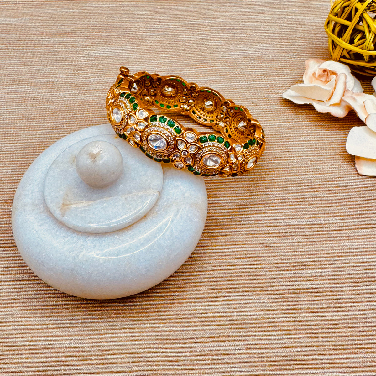 Green Onyx and Moissanite Bangle - SINGLE