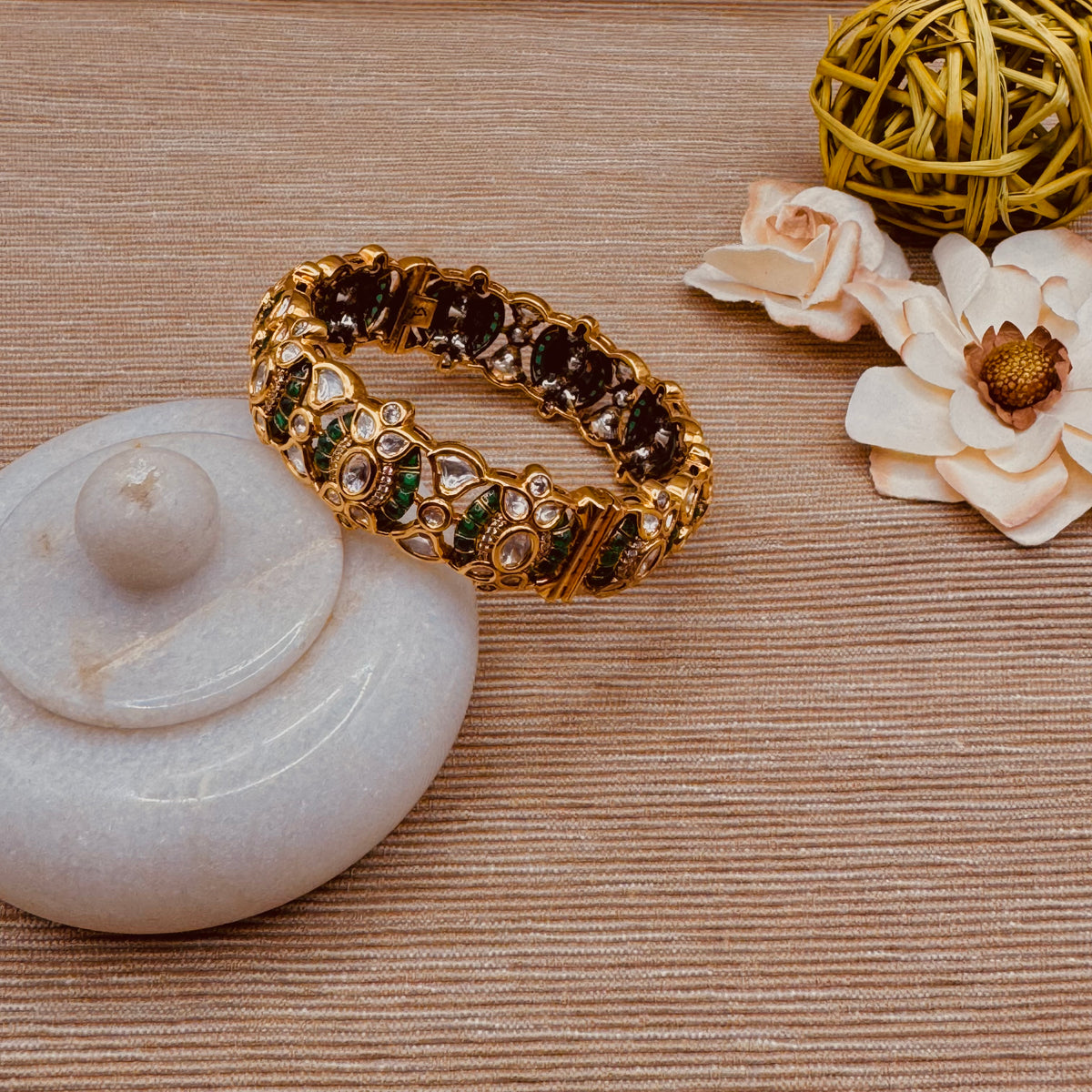 Green Onyx and Moissanite Bangle - SINGLE