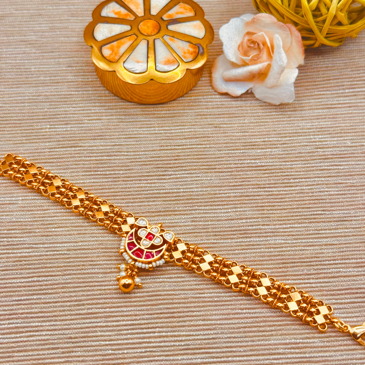 Red and White Chand kundan bracelet