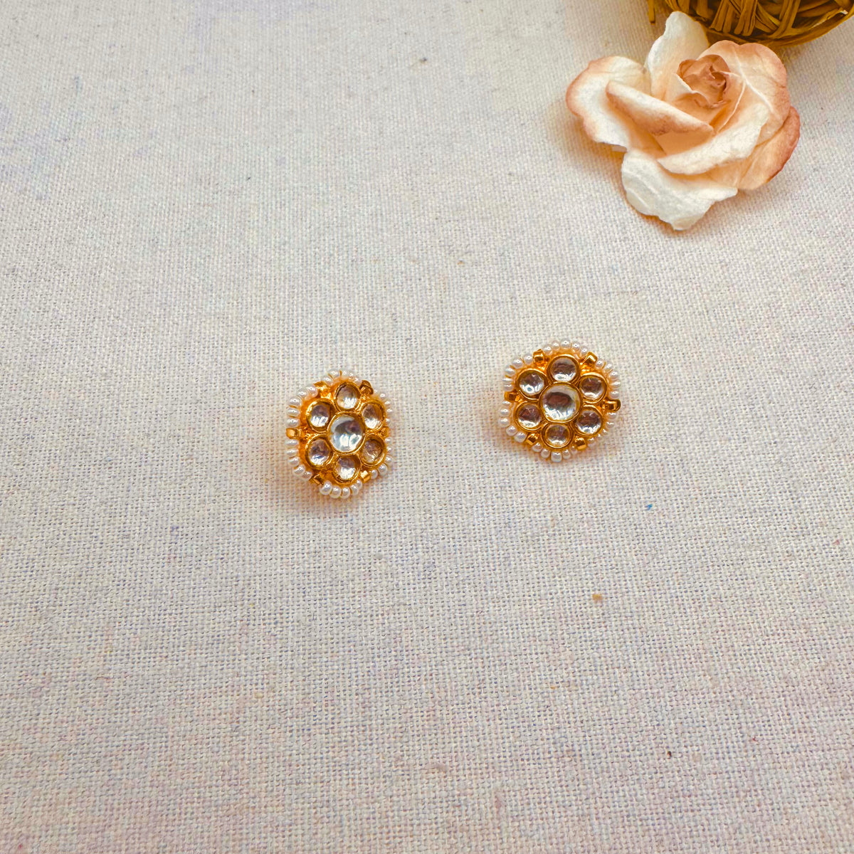 White kundan Flower Ear Cuffs