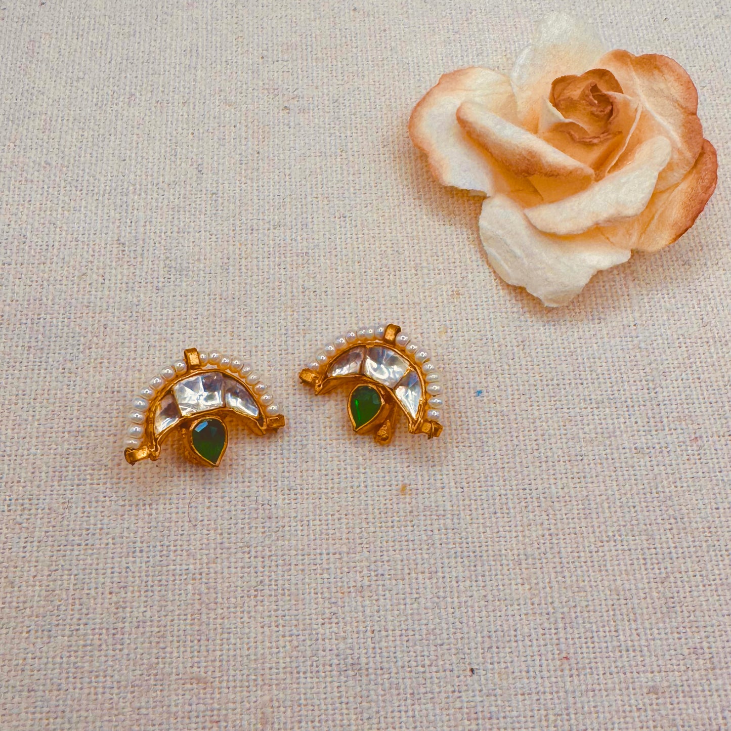 Green and whiote kundan Chand Ear Cuffs