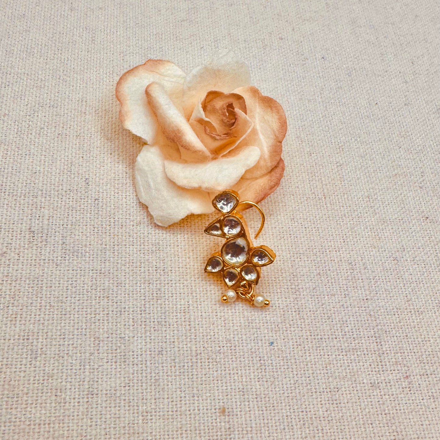 White kundan Peacock Pierced Nose ring