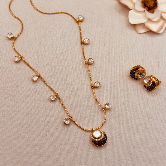 Moissanite Polki and Sapphire chand pendant set