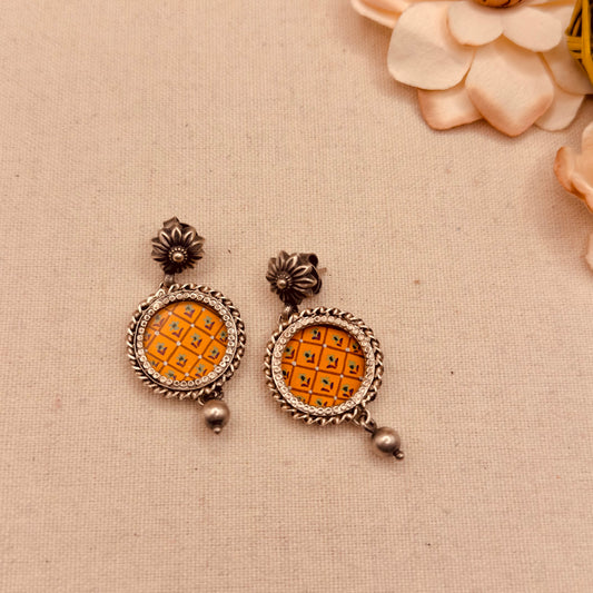 Pichwai painted yellow earrings