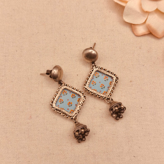 Pichwai painted blue earrings