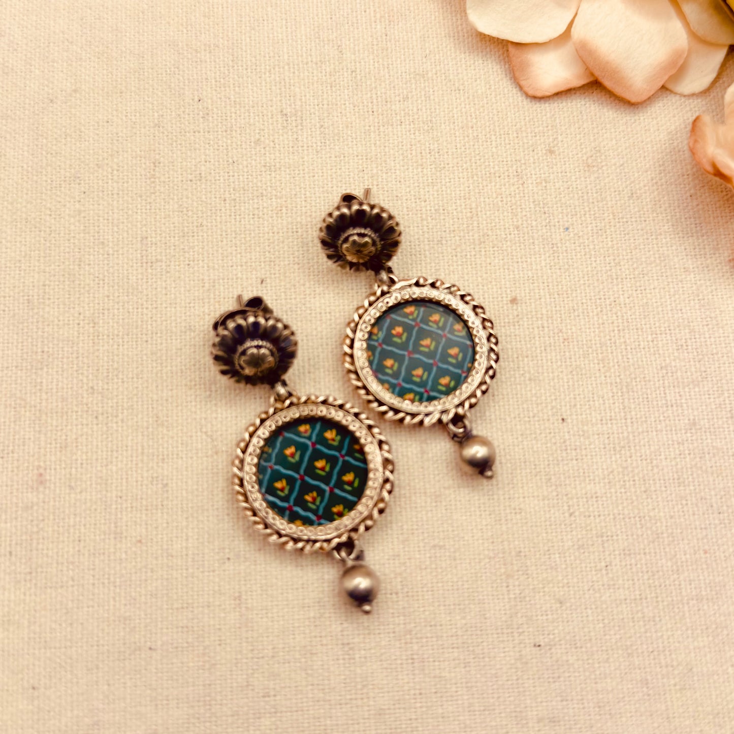 Pichwai painted green earrings
