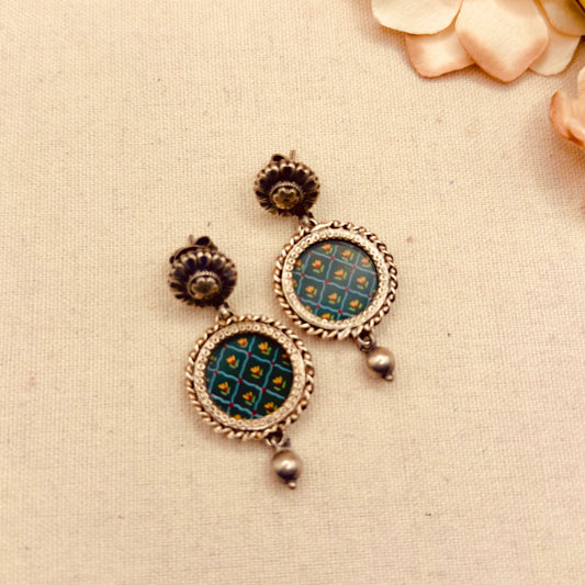 Pichwai painted green earrings