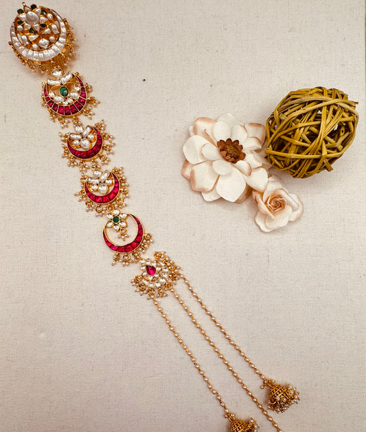 Multi kundan hair braid accessory