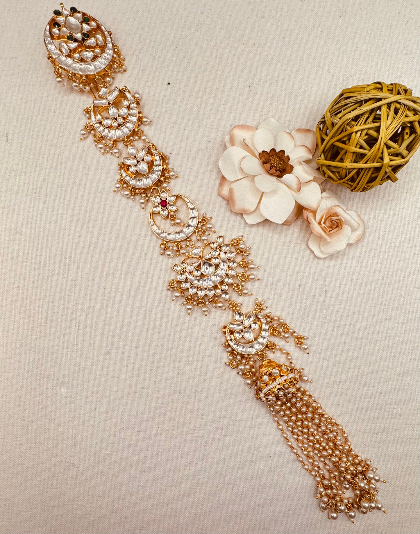 White kundan hair braid accessory
