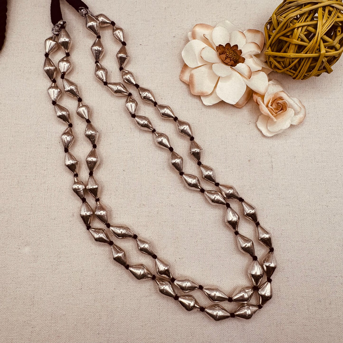 Silver Thread 2 line Dholki Necklace